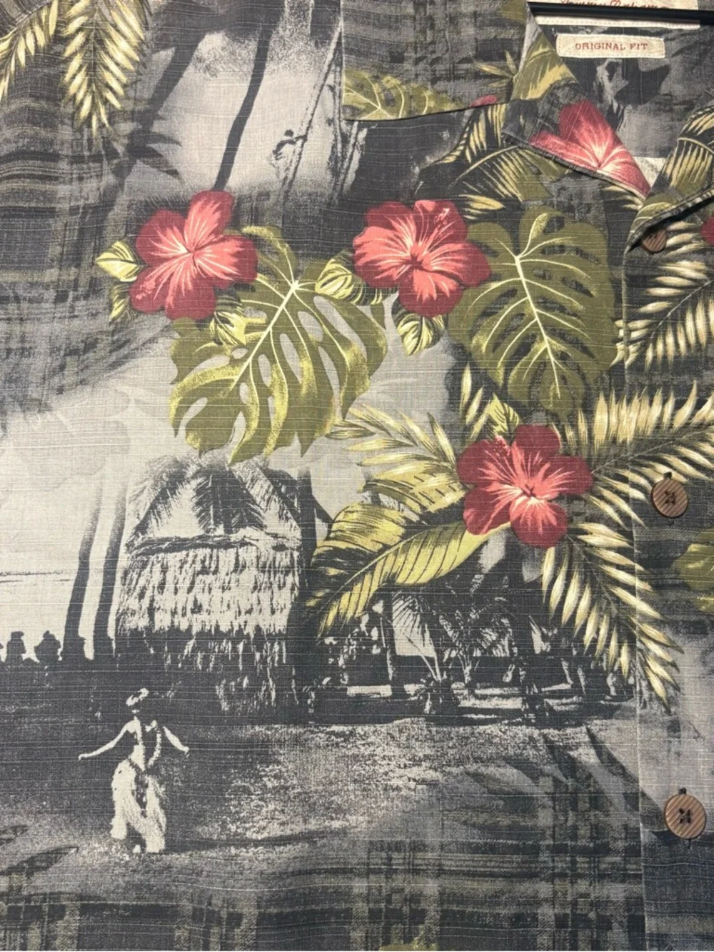 Tommy Bahama Silk Hawaiian Shirt XL Gray Floral Camp - Picture 3 of 8